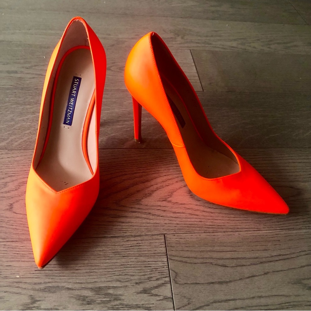 Stuart Weitzman Anny 105 neon orange pumps sz 6.5